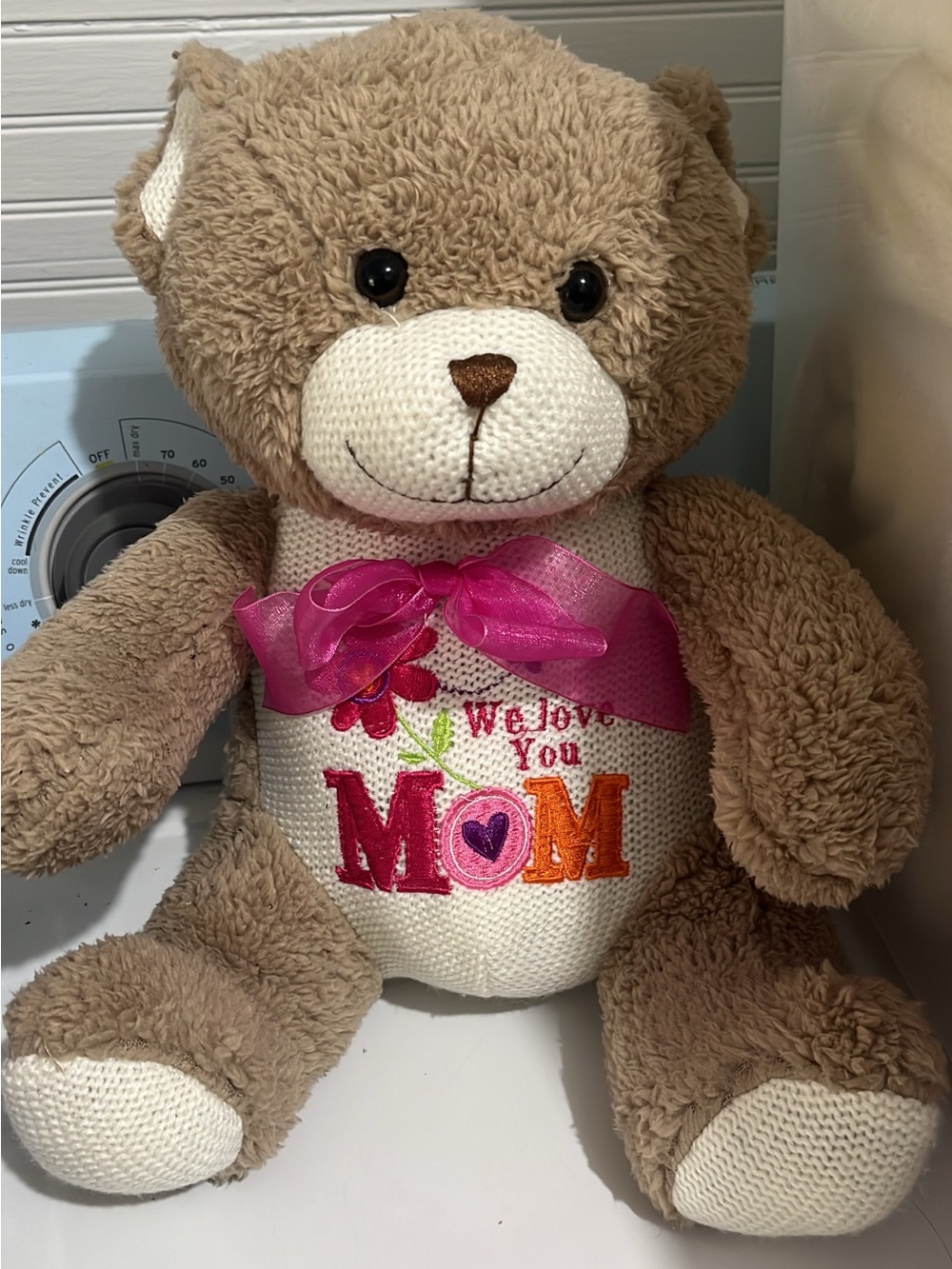 Brown Plush 'We Love You MOM' Teddy Bear with Pink Bow